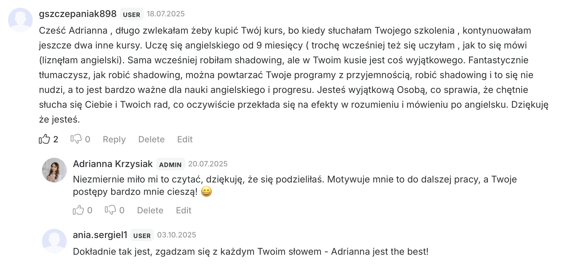komentarze pod lekcją 2